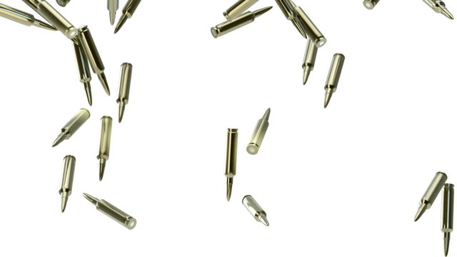 Bullets falling down on white background