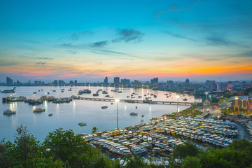 Pattaya City and Sea in Twilight, Thailand