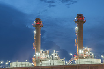 Fototapeta na wymiar Smokestack in power plant at night
