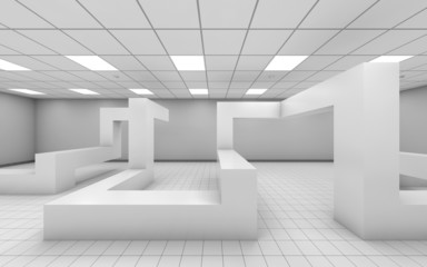 Abstract white empty office interior 3d render