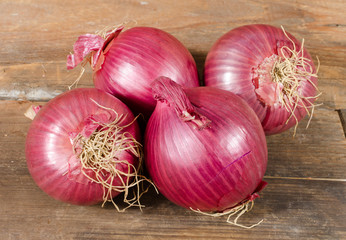 Fresh bulbs of red onions