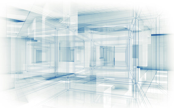 Abstract hi-tech background. White interior 3d