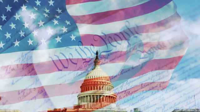 US Capitol, American Flag & Constitution
