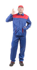 Fototapeta premium Worker in blue wear with ok sign.