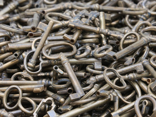 brass and bronze keys for sale at flea market