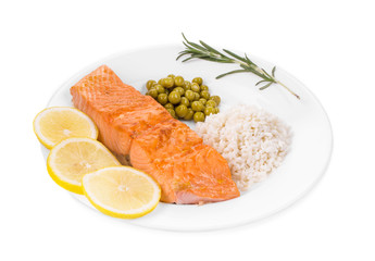 Grilled salmon fillet with risotto.