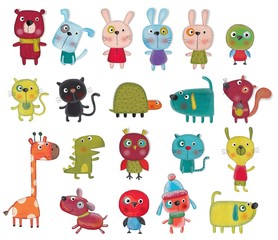 Set of cartoon characters over white background - 84783187