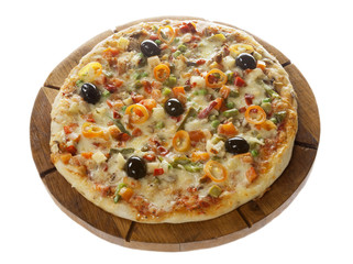 Vegetarian pizza. Isolated on white.