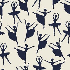 Seamless pattern of ballerinas silhouettes in dance poses
