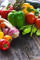 Close up of various colorful raw vegetables
