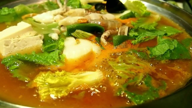 Boiling Korean kimchi soup
