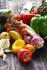 Close up of various colorful raw vegetables
