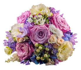 Wedding Bouquet, mauve roses and Hydrangea Hortensis