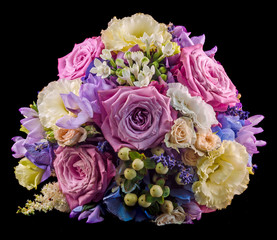 Wedding Bouquet, mauve roses and Hydrangea Hortensis