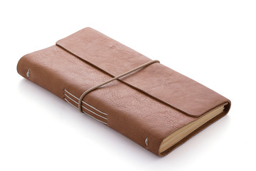 hand made leather notebook isolated on white background