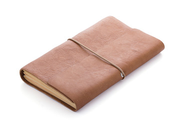 hand made leather notebook isolated on white background