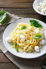 Pasta with mozzarella and basil