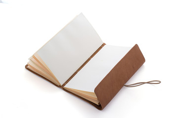 hand made leather notebook isolated on white background