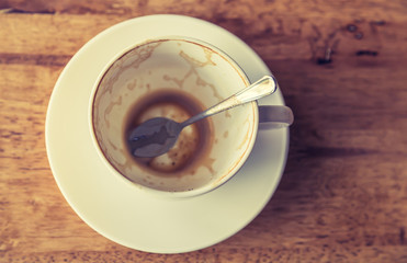 Empty cup of coffee on wooden table ( Filtered image processed v