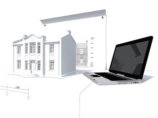 Fototapeta premium Model of house and laptop on the table