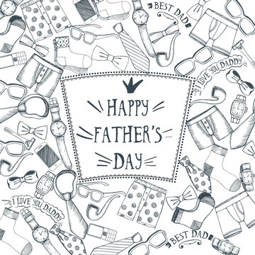 Hand drawn set of various Fathers day icons