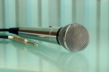 Obraz premium Metallic microphone taken closeup.