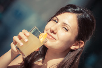 Smiling Beautiful Woman with Cold Drink