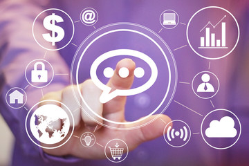 Businessman pushing button icon cloud virtual web.