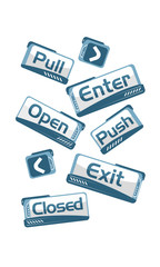 Separate vector about door signs in technical style