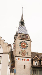 Fototapeta na wymiar Zug, Stadt Zug, Altstadt, historischer Turm, Zytturm, Aussichtspunkt, Stadtspaziergang, Schweiz