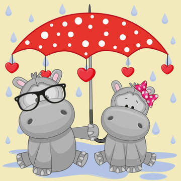 Two Hippos with umbrella