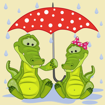 Two Crocodiles with umbrella