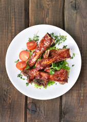Roasted pork ribs, top view