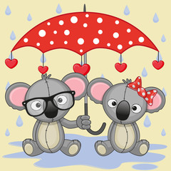 Fototapeta premium Two Koalas with umbrella