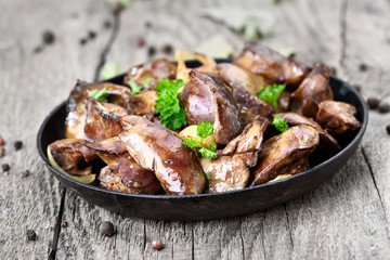 Chicken liver in frying pan
