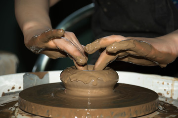 the clay pot is made children's hands  