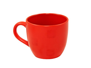 Red cup isolated on white background.