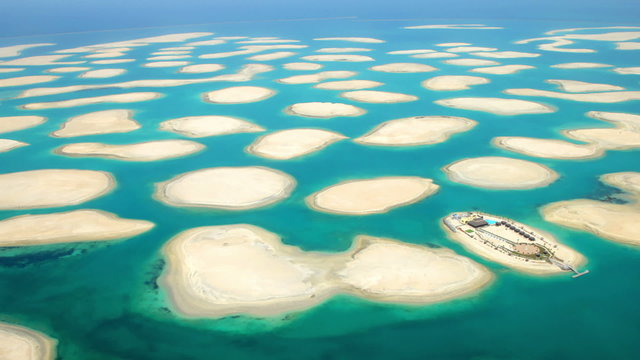 Aerial shot of the World Islands Dubai, Unite Arab Emirates