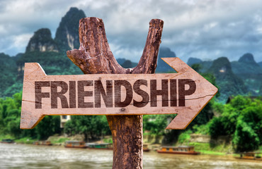 Friendship direction sign with exotic background