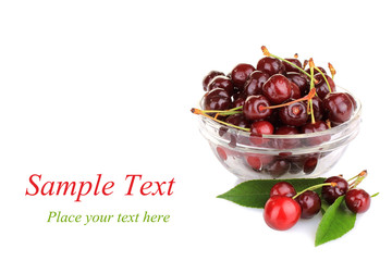 Sweet cherries in a bowl isolated