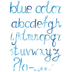 Hand drawn watercolor artistic font, alphabet with punctuation marks