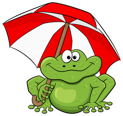 Obraz premium Cartoon Frosch mit Schirm 