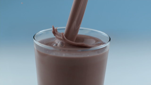 Chocolate milk pouring and splashing in slow motion