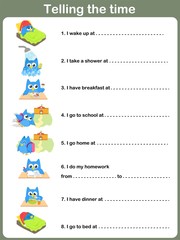 Daily Routines Worksheet.  - Telling the time