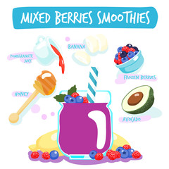 mixed berries delicious healthy smoothies vector