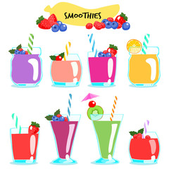 many kind of healthy and delicious smoothies vector