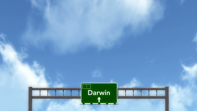 Passing under Darwin Australia Highway Road Sign
  