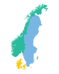 map of the Scandinavian countries (Norway, Sweden and Denmark) © chrupka