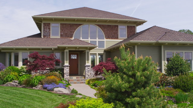 Custom home exterior, jib up