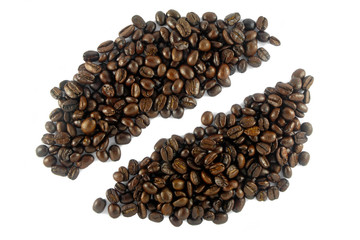 Coffee bean shape from coffee beans on white background